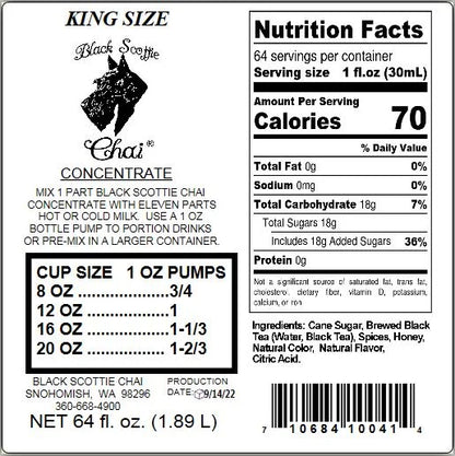 64oz King Size Black Scottie Chai Concentrate